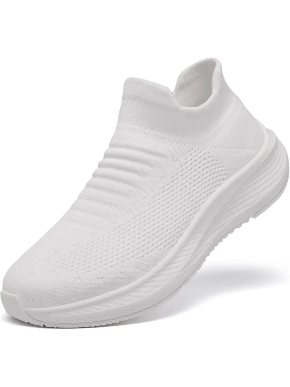 Women's White Comfort Lightweight Sock Work Mesh Slip on Casual Sneaker Shoes